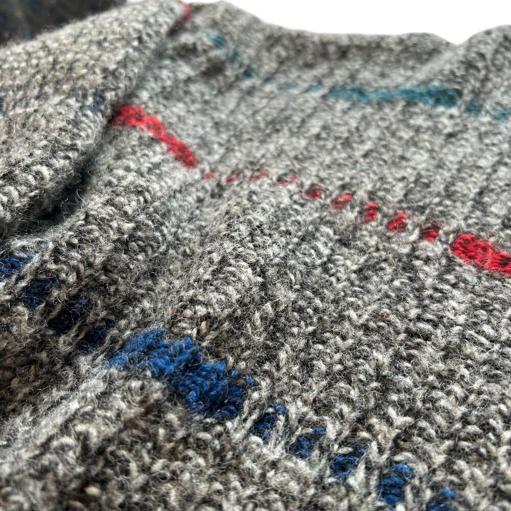 Vintage Gray Wool Sweater Men Sz Large 80s Dadcore Scandinavian Knit Retro Artsy - Picture 9 of 16